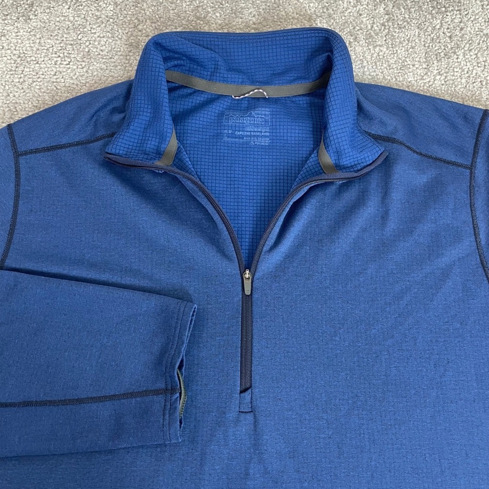 Patagonia Capilene 1/4 Zip Pullover Mens Large Midweight Zip Neck Baselayer Blue